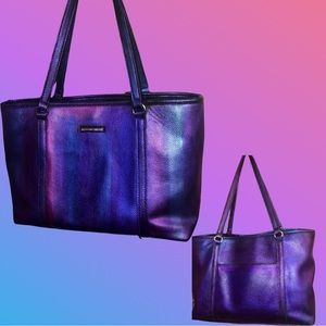 Dana Buchanan Metallic Purple Blu Mult Color Vegan Lthr Tote Bag EUC